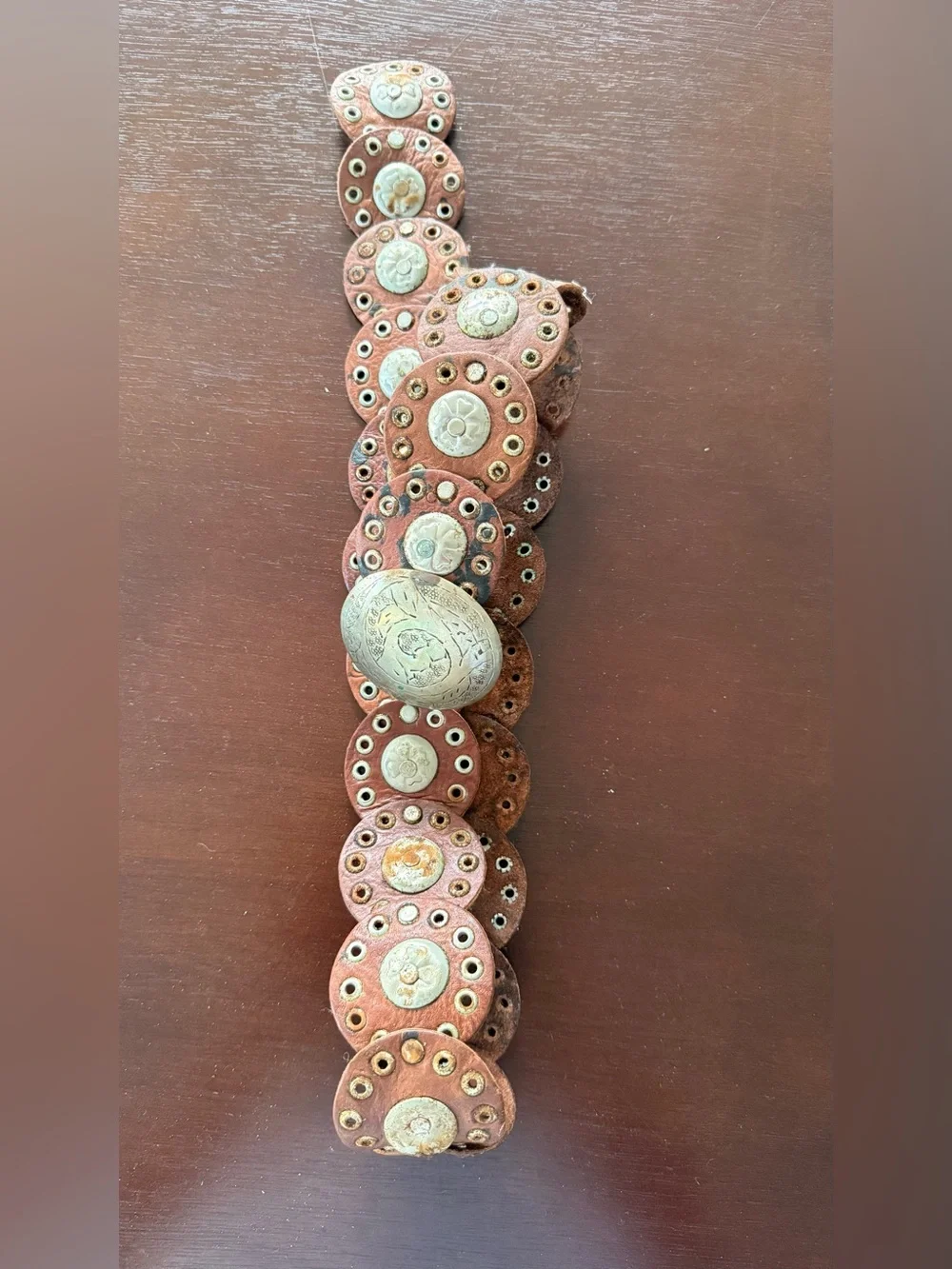 Boho Brown Leather Belt with Silver Conchos
